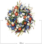 TEMPUS 20 Inch Patriotic Wreath for Front Door - Independence Day Red White Blue Daisy Grass Leaf Wreath, Memorial Day Flag Day Veterans Day Decoration, Spring Summer Outdoor Home Decor - Image 3