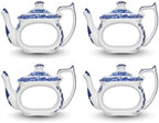 Spode Blue Italian Napkin Rings - Set of 4, Teapot Shaped Blue & White Table Accents for Dining Room Decor - Decorative Napkin Holders for Tableware & Seasonal Place Settings by Spode