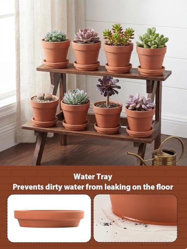 INGOFIN 4 Inch Terracotta Pots with Saucers, 8 Pack Shallow Clay Plant Pots with Drainage Holes for Succulents, Cactus, Herbs, Small Terra Cotta Pots for Indoor Outdoor, Set of 8 - Image 5