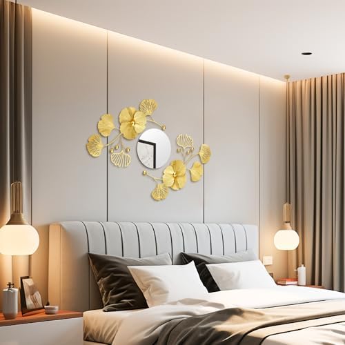 Tandefio 3 Pcs Metal Decorative Wall Mirrors for Living Room Metal Ginkgo Leaf Mirror Modern Creative Wall Decor Art Hanging Decor Mirror for Entrance Bedroom Living Room(Gold,16.inches) - Image 6