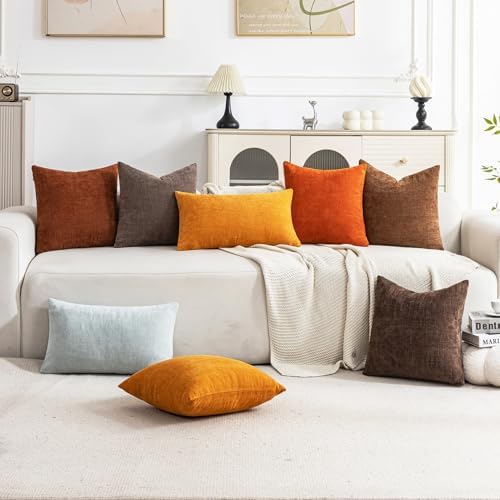 Set of 4 Soft Textured Decorative Throw Pillow Covers 26x26 Inch Cozy Farmhouse Cushion Cover Square Accent Pillow Cases for Bed Couch Sofa Living Room, Burnt Orange - Image 2
