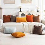 Set of 4 Soft Textured Decorative Throw Pillow Covers 22x22 Inch Cozy Farmhouse Cushion Cover Square Accent Pillow Cases for Bed Couch Sofa Living Room, Beige Rust Orange - Image 3