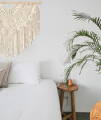 Youngeast Large Macrame Wall Hanging Boho Beaded Curtain for Window Macrame Bedroom Headboard Living Room Wall Art Tassel Tapestry Bohemian Woven Wall Decor 31" W X 25" H (Beige) - Image 6