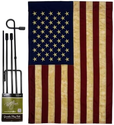 USA Vintage Garden Flag Stand Kit Wall Hanging Decor for Home Porch Patio Post Embroidered Old Glory Decorations Welcome Yard Sign Applique Tapestry Sewing Handcraft Gifts for Grandma by Breeze+Decor