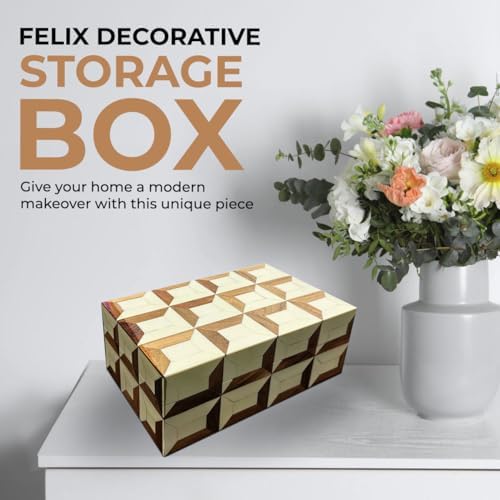 Perilla Home Home Decor Decorative Storage Wooden Box Small Organizer Stash Card Craft Treasure Tool Memory Trinket Keepsake Jewelry Box for Men and Women, Gifts For All, Brown and Off White (Felix) - Image 2
