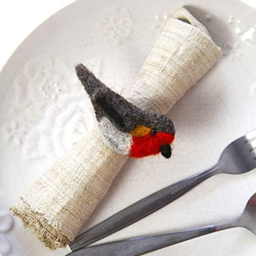 Global Crafts - Handmade Felt Napkin Rings Set, 4-Pack - Birds Design, Fair Trade from Nepal - Image 3