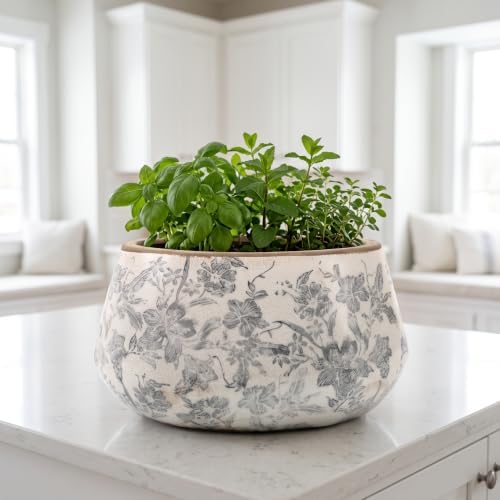 Ceramic Planter Pot, Grey Flower Pot with Drainage Hole, 10in - Image 4