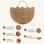 Coeusy Set of 2 Hanging Basket, Paper Rope Wall Basket with Handles, Wicker Scalloped Basket for Nursery,Laundry,Bedroom - Image 7