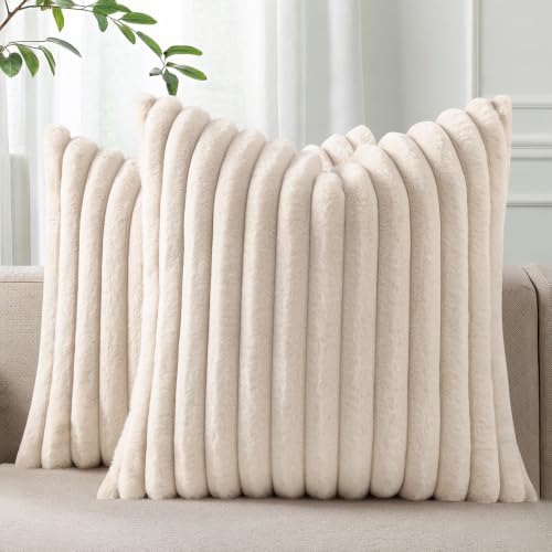 Pallene Faux Fur Decorative Throw Pillow Covers 22x22 Set of 2, Apricot by PALLENE