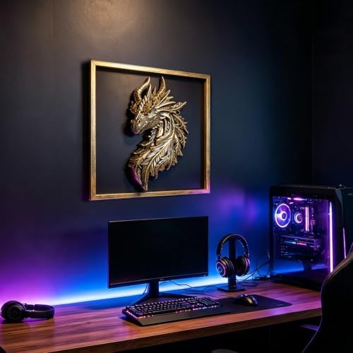 Gold Dragon Head Wall Decor with Metal Frame, Resin Fantasy Dragon Wall Hanging Sculpture, Retro Mythical Animal Head Wall Art Ornament, Luxury Wall Decoration for Living Room Bedroom Office Home - Image 6