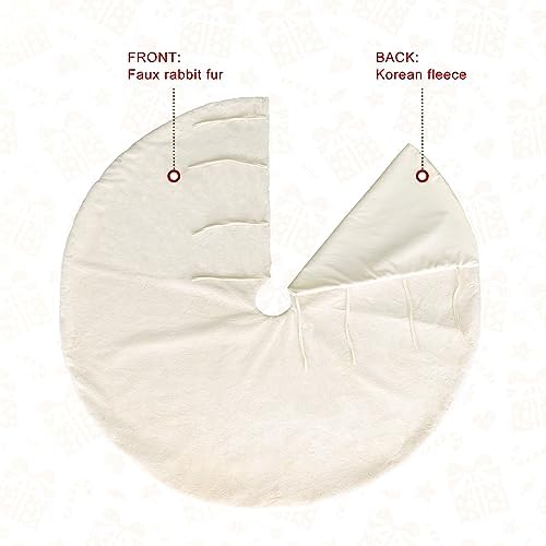 Glitzhome 60”D Oversized White Christmas Tree Skirt,Large Faux Rabbit Fur Rustic Xmas Tree Skirt for Christmas Home Party Holiday Decorations - Image 5