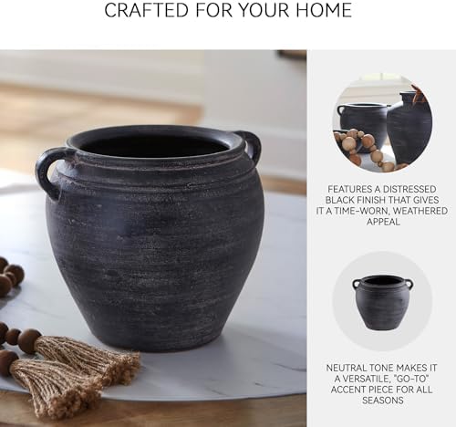 Signature Design by Ashley Black Terracotta Vase with Handles - Image 4