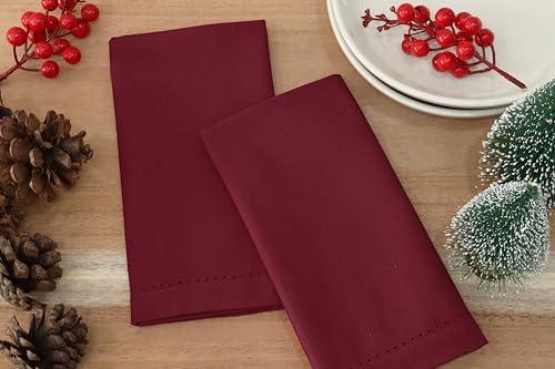 PurpleEssences Hemstitch Cloth Napkins 18x18 in Set of 12 - Burgundy - Image 5