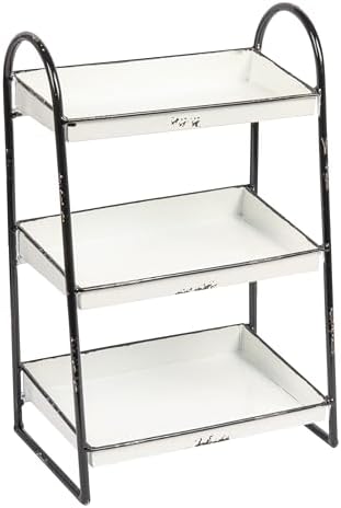 Creative Co-Op Heavily Distressed White 3-Tier Metal Tray with Black Frame & Rim by Unknown