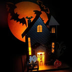 Haute Decor Halloween Haunted House with Bat Projection - Unique Lighted Black Metal Haunted House for Tabletop Halloween Decoration by HauteDecor