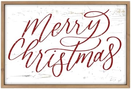 Merry Christmas Wall Decor Art Framed, 23.6×15.7 Inch Large Wooden Merry Christmas Sign, Xmas Holiday Indoor Living Room Bedroom Office Mantel Rustic Farmhouse Decorations for Home Kitchen by pechpell