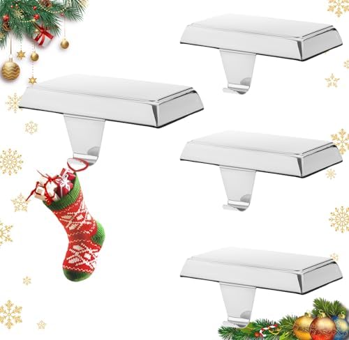 Stocking Holders for Mantle - Set 4, Metal Christmas Stocking Holder, Heavy Duty Stocking Holders with Non-Slip Protective Pad, Stocking Hangers for Mantel | TV Stand | Staircase | Dresser by Btanadi-ProfessionalTools