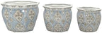 Galt International Light Blue & White Round Fluted Floral Porcelain Ceramic Plant Flower Planter Pot Set of 3 (7.5", 10", 13") Garden Pots Chinese Asian Design - Image 6