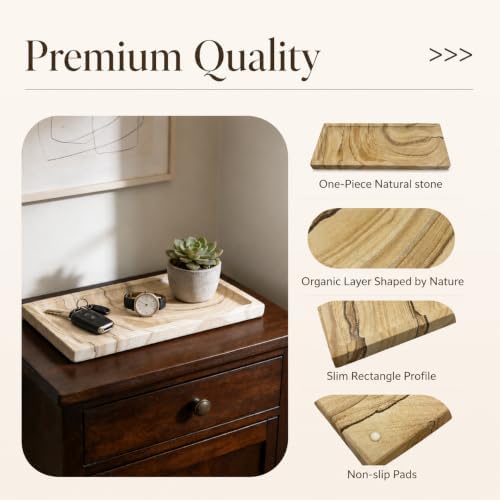 Sandstone Tray for Bathroom Countertop, Rectangular Stone Decorative Tray, Vanity Tray for Makeup, Perfume, Skincare, Jewelry & Bathroom Accessories (Earth Tone) - Image 6
