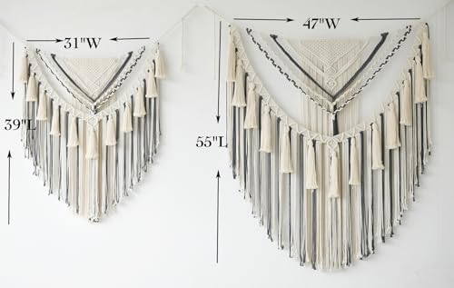 Jakalin Macrame Wall Hanging Grey Panels Boho Wall Art 31" Wx39 L - Image 6