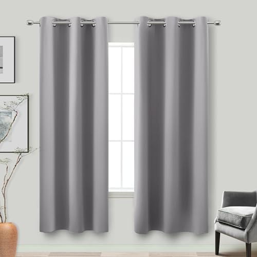 72 Inch Length Grey Curtains for Room,2 Panels Set 6FT 6 FT Grommet Double Sided Blocking Thermal Insulated Blackout Room Darkening Garage Window Coverings for Bedroom 72 Inches Long,Light Gray by KOUFALL