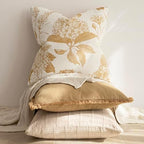 Foindtower Set of 2 Linen Floral Vintage Throw Pillow Covers Neutral Accent Print Decorative Cozy Cushion Covers Farmhouse Home Decor for Sofa Chair Couch Bed Living Room,24×24 Inch,Light Yellow - Image 5