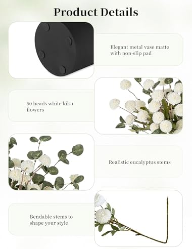 BLOSMON Fake Mum Flowers in Vase, White Dining Table Centerpiece Decor - Image 4