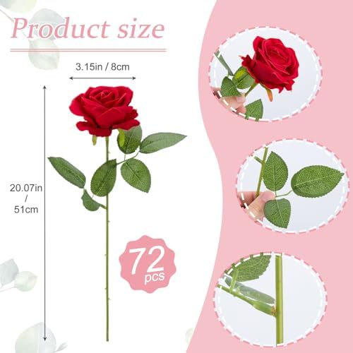 Cliselda 72pcs Red Roses Artificial Velvet Silk Flower Bulk for Home Decor - Image 3