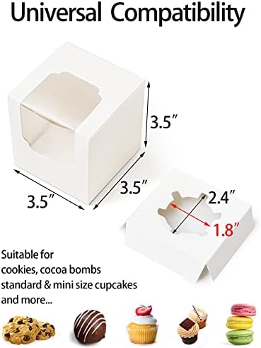 Happyhiram 200 Pack Individual Cupcake Boxes with Inserts & Window, White - Image 3