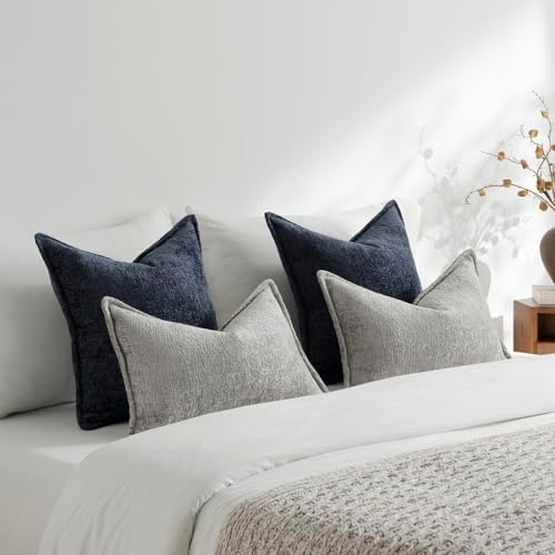 DEZENE Pack of 2 Navy Euro Shams Pillow Covers 26x26 Cozy Soft Chenille Decorative Throw Pillow Covers Accent Vintage Square Couch Pillow Covers for Home Decor Bed Sofa Living Room - Image 5