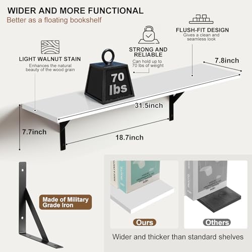 Tectocker-DOU 31.5" Long Floating Book Shelves for Wall, Heavy Duty, White - Image 4