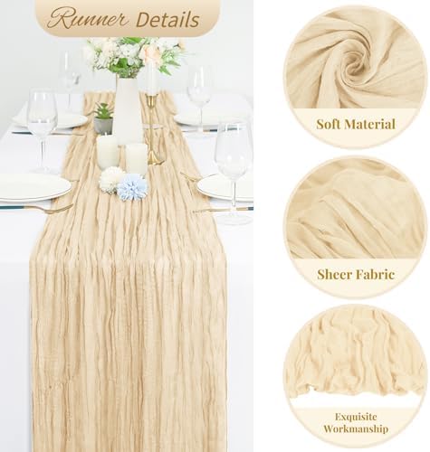 20 Pack Ivory Cheesecloth Table Runner 120 Inch 10FT Rustic Boho Gauze Cheese Cloth Table Runner for Wedding Party Baby Shower Thanksgiving Christmas Decoration - Image 3