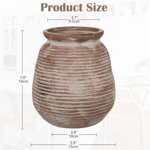Ceramic Flower Vase Home Decor 7 Inch Rustic Farmhouse Pottery Flower Vase - Image 2