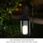 14" Decorative Candle Lantern Black Outdoor Lanterns with Timer Candles - Cool White Waterproof Vintage Lanterns Battery Powered LED Decorative for Wedding - Hanging Wall Lanterns Indoor - Image 3