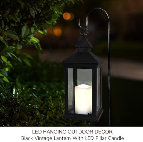 14" Decorative Candle Lantern Black Outdoor Lanterns with Timer Candles - Cool White Waterproof Vintage Lanterns Battery Powered LED Decorative for Wedding - Hanging Wall Lanterns Indoor - Image 3