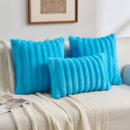 FUTEI Pack of 2 Faux Mink Fur Throw Pillow Covers 22x22 Inch, Sky Blue - Image 5