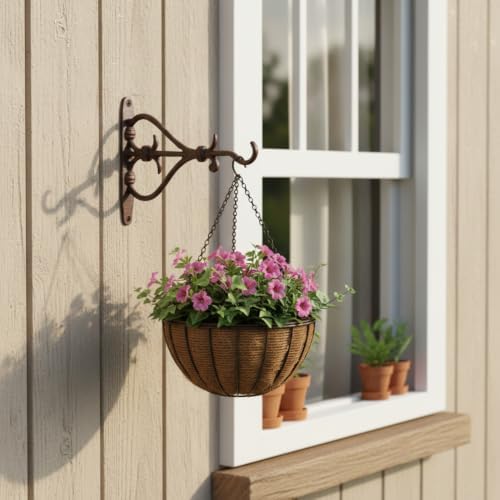 2 Pack Plant Hanger Brown Outdoor L Cast Iron Decorative Bracket - Image 2