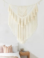 Jakalin Macrame Wall Hanging Small Yarn Wall Art Ivory Boho Decor 31"Wx39"L - Image 4