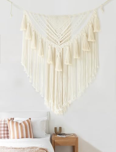 Jakalin Macrame Wall Hanging Small Yarn Wall Art Ivory Boho Decor 31"Wx39"L - Image 4