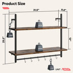 Bestier 31" Industrial Pipe Wall Shelf with Towel Bar, Rustic Brown - Image 2