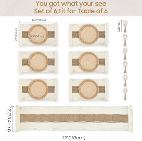 Placemats Set of 6 w/Charger Plates Table Mats Table Runner & Napkin Rings - Image 5