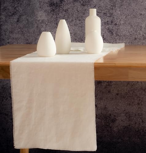 Linen Table Runner with Fringe Off-White 14x108 Inch - Image 3