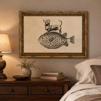 Gold Framed Dog on Fish Wall Art, Funny Animal Canvas Print, 24x16 - Image 4