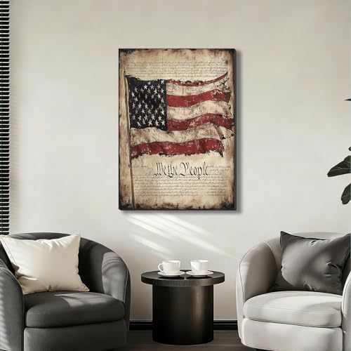 ZERILYN Ship Next Day – We the People Canvas Wall Art, USA Flag Patriotic Painting, Independence Day Home Decor, Rustic American Historical Wall Hanging - Image 7