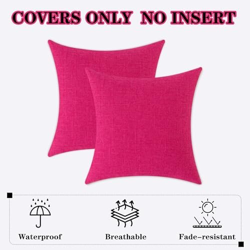 Kevin Textile Outdoor Waterproof 24”x24” Pillow Covers 2 Pack, Hot Pink - Image 6