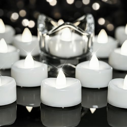 merrynights LED Candles, Tea Lights Candle Battery Operated, 100-Pack 200+Hours Flameless Tealight Candle, Realistic Tea Lights for Halloween Christmas Wedding, Pure White Light by Merrynights
