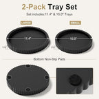 FGU 2 Pack Round Wood Decorative Trays for Coffee Table Decor, Black - Image 2