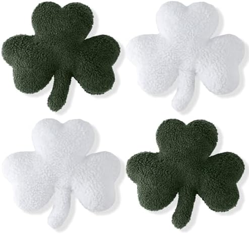 Bencailor 4 Pcs St. Patrick's Day Shamrock Pillow Plush Shamrock Shaped Throw Pillows Holiday Decorations for St Patrick's Day Irish Sofa Office Living Room Couch Car Decor(Green White) by Bencailor