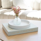 Decorative Concrete Tray & Book Decor Set - Scalloped Tray & Linen Box - Image 4