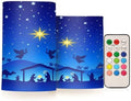ALAZA Christmas Blue Nativity Scene Flickering Flameless Candles Battery Operated with Remote Timer,Tea Light Candles LED Pillar Votive Candles Set of 2 for Outdoor Indoor Decorations by ALAZA